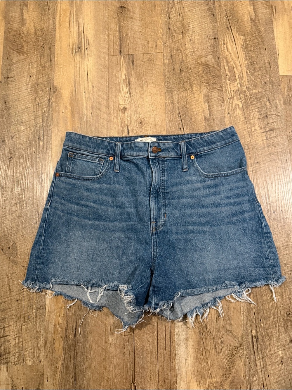 Madewell Medium The Perfect Jean Short 33 Blue Raw Hem Denim